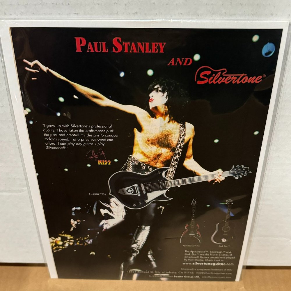 Paul Stanley of Kiss -Silvertone Guitars -Apocalypse Pro Dark Star 2003 Print Ad